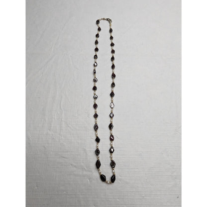 Vintage 1990s Single Strand Dainty Beaded Necklace Purple and Pearl