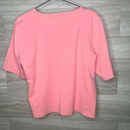 Liz Claiborne Womens Petite PL Cotton Blend Square Neck Short Sleeve Pink TShirt