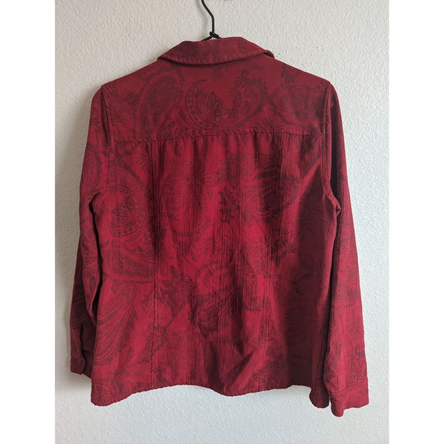 Tantrums Womens Sz M Long Sleeve Button Up Blouse Red Floral Vintage