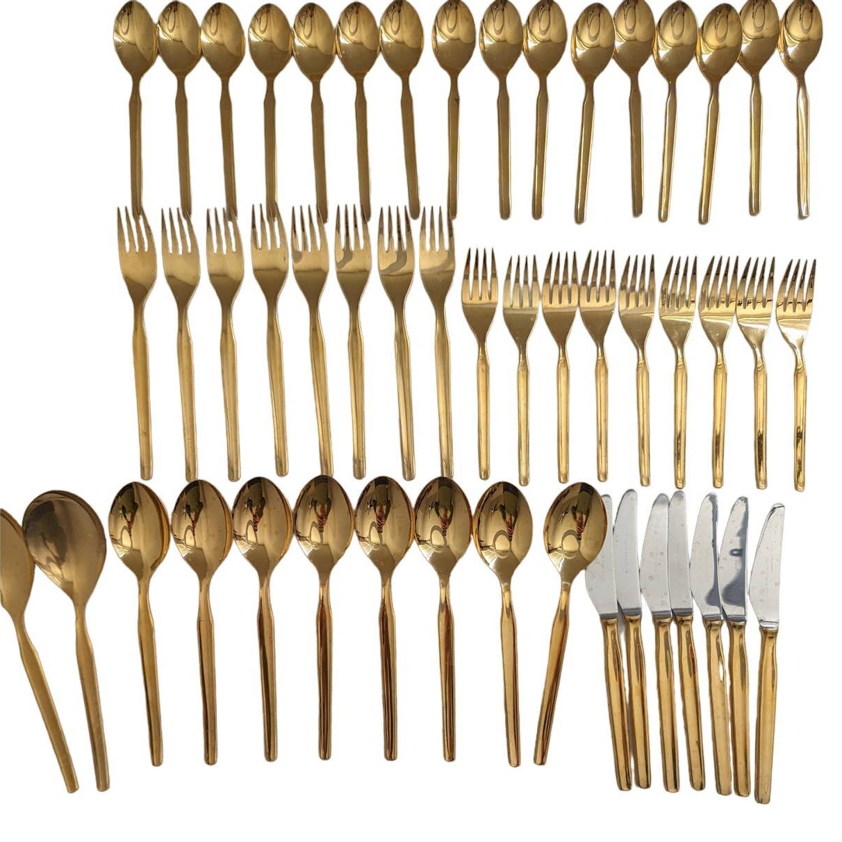 DANUBE BY TOWNE -MADE IN AUSTRIA -50-PIECE SET GOLD FLATWARE FORKS SPOONS KNIVES