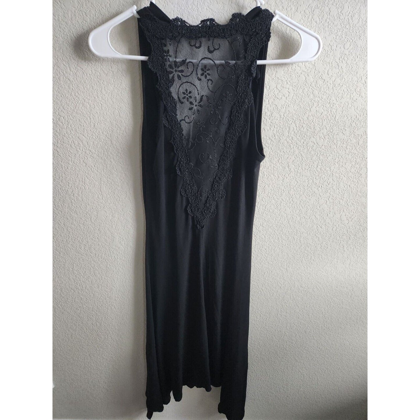 Vintage Janine Paris Womens Sz S Midi Formal Black satin Dress Lace Back