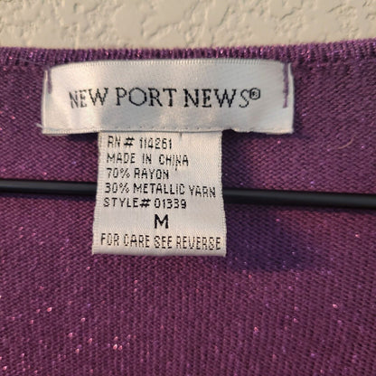 Newport News Womens Sz M Midi Sweater Dress Purple Sparkly Crochet Sleeve