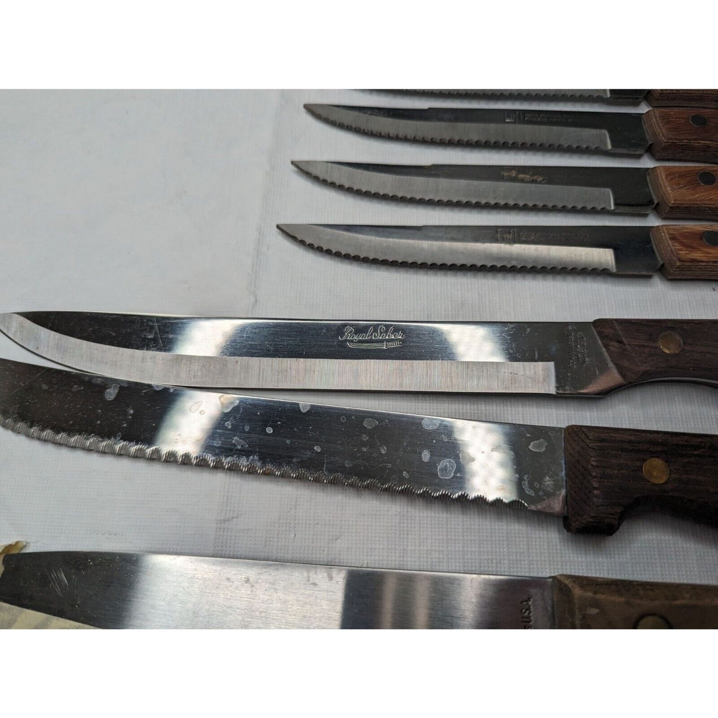 Lot of 15 Vintage Kitchen Knives Royal Saber Hollow Ground Regent Sherwood