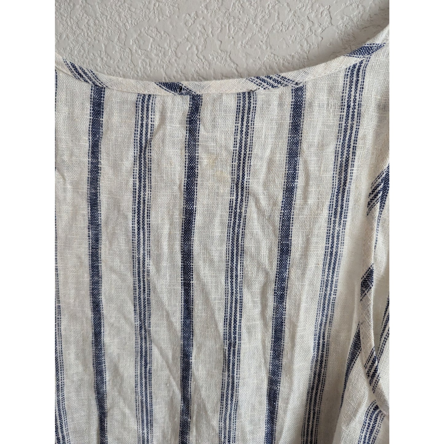 Drew Womens Sz M Linen Blend Tank Top Blue and Cream Striped