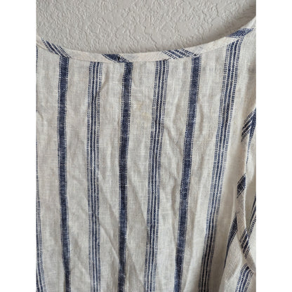 Drew Womens Sz M Linen Blend Tank Top Blue and Cream Striped