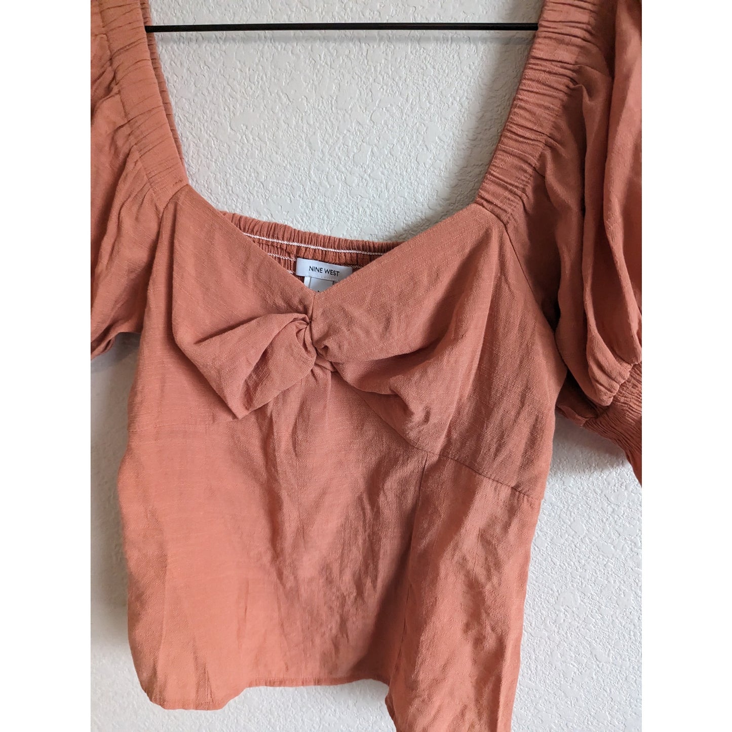 Nine West Womens Sz M Off Shoulder Guzy Balloon Sleeve Blouse Coral