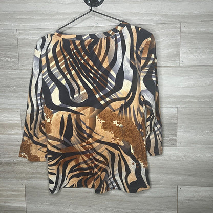 Erin London Womens Sz Petite PL V Neck Long Sleeve Blouse Animal Print