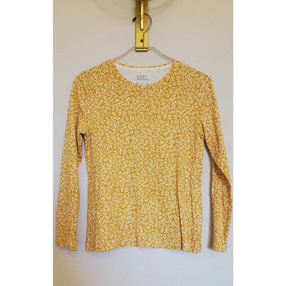 Croft & Barrow Womens Petite PXS Classic Long Sleeve Tee Yellow White Floral