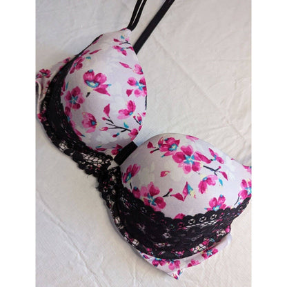 Victorias Secret Womens Sz 34D Very Sexy Push Up Bra Black Pink White Floral