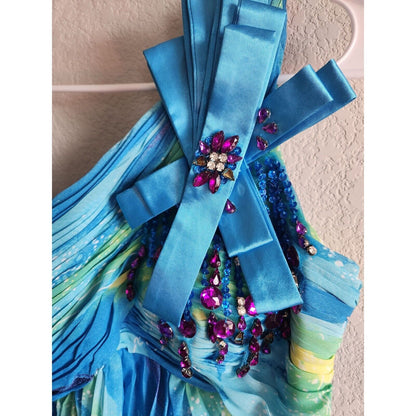 Cinderella Womens Sz 10 Formal Maxi One Shoulder Dress Bright Blue