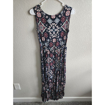 About a Girl Womens Sz S High Low Hem Sleeveless Dress Black Mandala