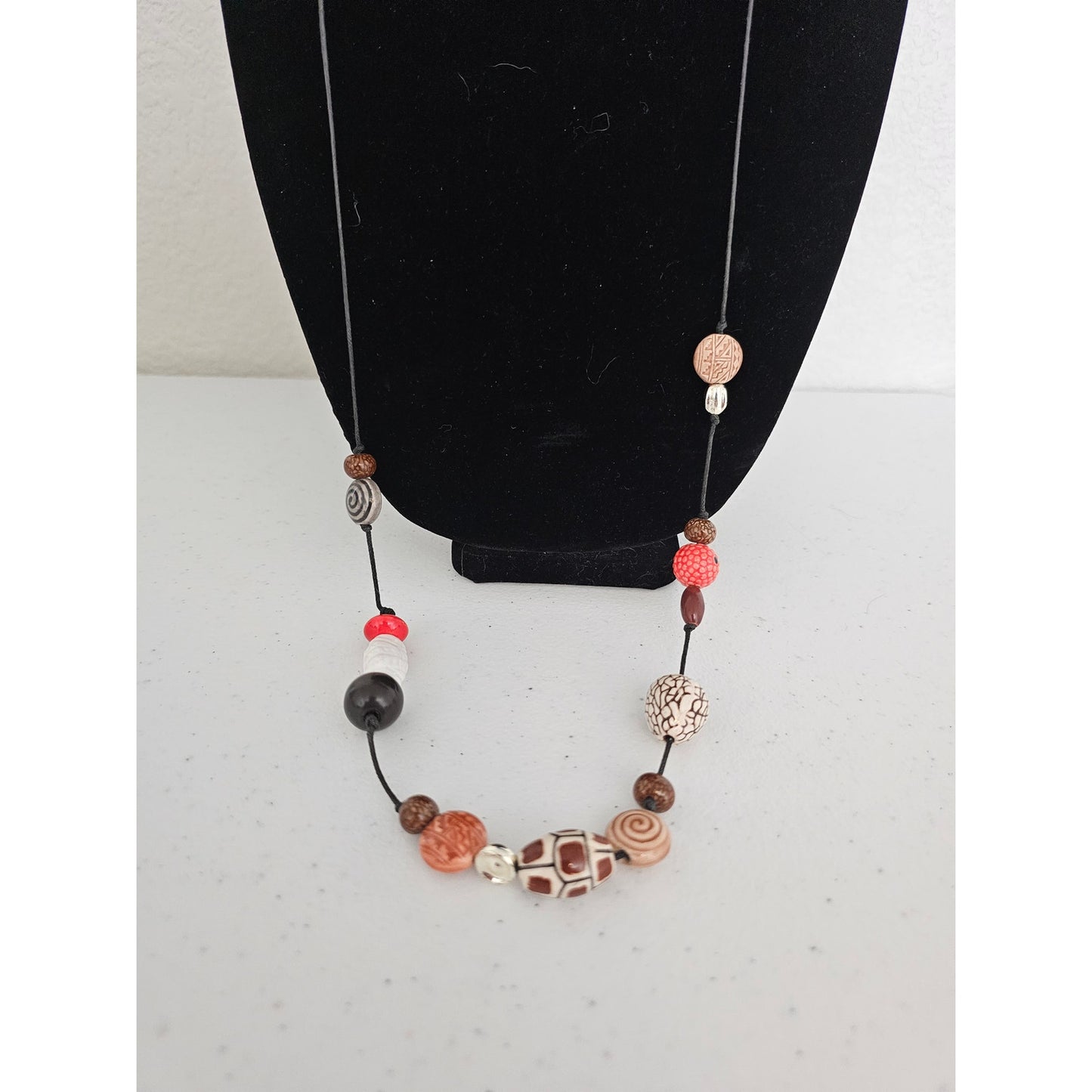 Vintage 1970s Long Rope Style Beaded Necklace Peach and Brown Boho