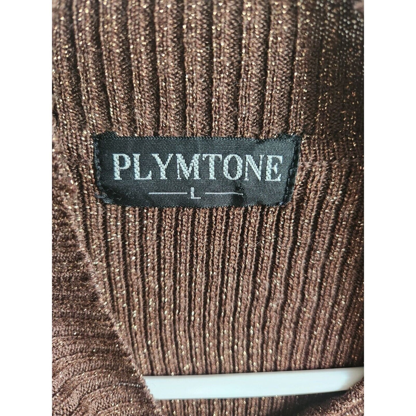 Vintage Plymtone womens Sz L Brown Turtleneck Shirt Metallic Weave Ribbed