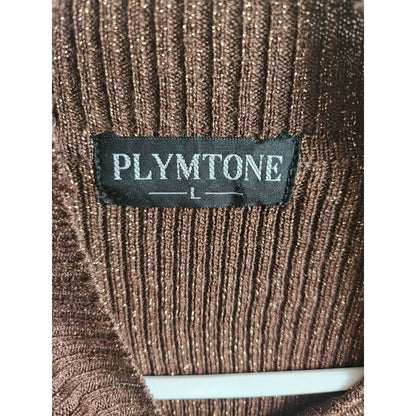 Vintage Plymtone womens Sz L Brown Turtleneck Shirt Metallic Weave Ribbed