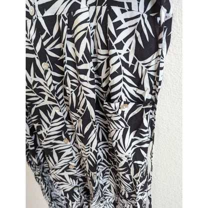 Vintage Chili Peppers Womens Sz M Midi Floral Casual Dress Black White