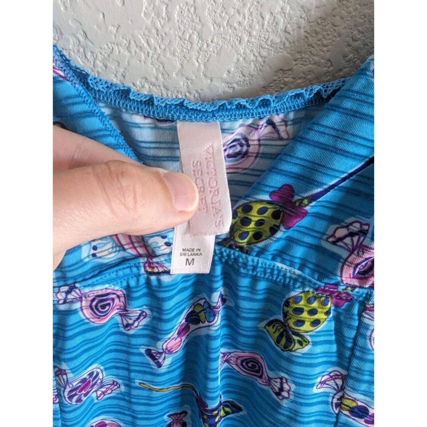 Victorias Secret Camisón Talla M Para Mujer Correa De Espagueti Con Estampado De Caramelo Azul