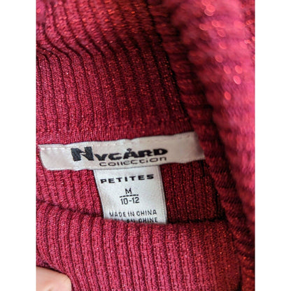 Peter Nygard Womens Sz Petite PM Turtleneck Sweater Red Metallic Weave Ribbed