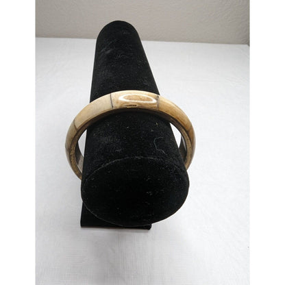 Vintage Brass and Mother of Pearl Rounded Bangle Bracelet Ivory 1960s