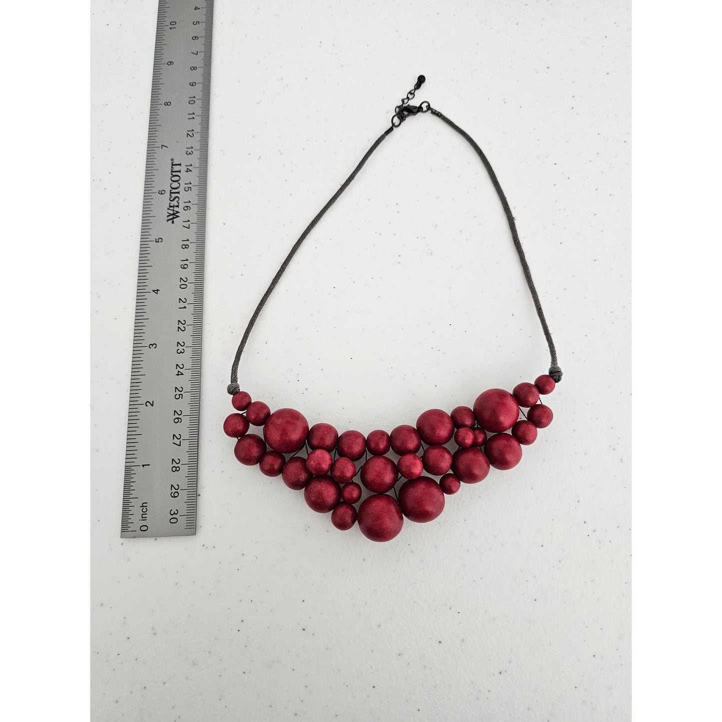 Vintage 1980s Bib Style Stacked Wooden Beaded Necklace Red