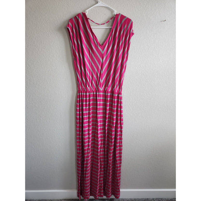 Mossimo Womens Sz L Maxci Dress Pink and Gray Striped Jersey Knit