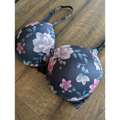 Nanette Lepore Womens Sz 36D PaddedPush Up Bra Black Floral