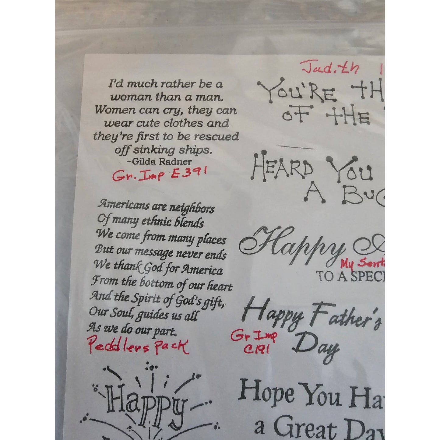 Lot of Unmounted Rubber Stamps Various Phrases Vintage Sister Friend Holiday