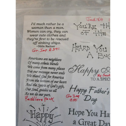 Lot of Unmounted Rubber Stamps Various Phrases Vintage Sister Friend Holiday