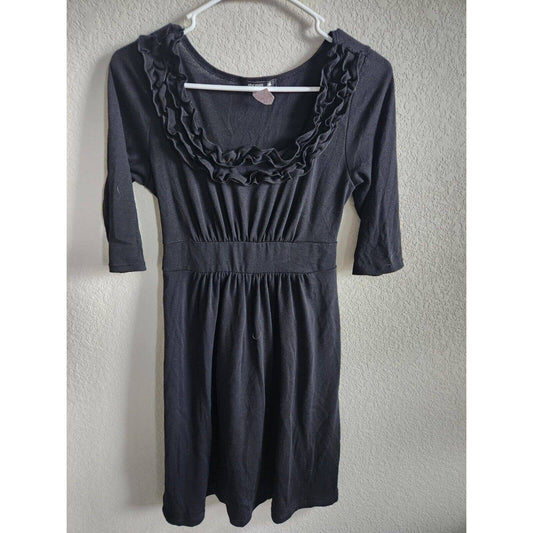 Vintage Star Vixen mujeres Sz L rodilla longitud vestido negro sólido escote con volantes