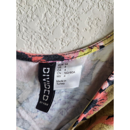 Divided by H7M Womens Sz 4 Mini Dress Bright Floral A Line Skater