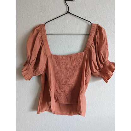 Nine West Womens Sz M Off Shoulder Guzy Balloon Sleeve Blouse Coral