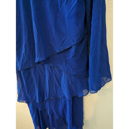 Patra Womens Sz 10 Long Sleeve Mother of the Bride Dress Blue Beaded Midi