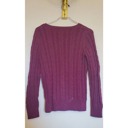 St Johns Bay Womens Sz S Cotton Blend V Neck Sweater Purple Cableknit