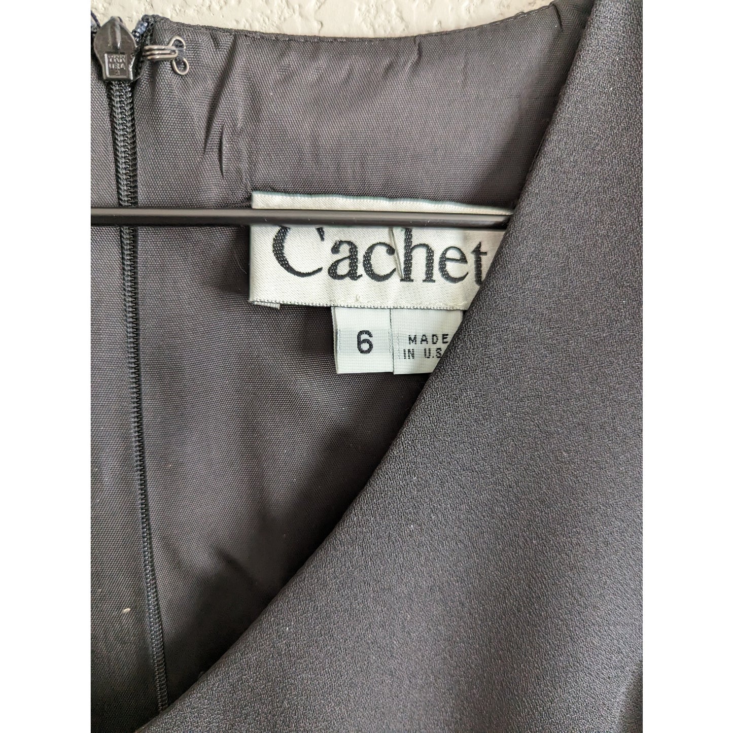 Vintage 1990s Cachet Womens Sz 6 Midi Length Sheer Long Sleeve Black Dress