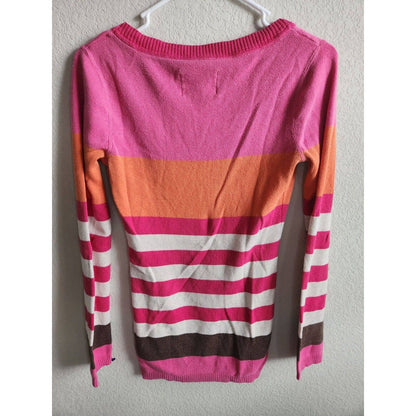 Aeropostale Womens Sz M Deep V Neck Pullover Sweater Pink Striped Y2K