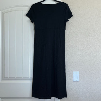 VTG Allyson II Petite Womens Sz 12P Black Midi Dress Short Sleeve