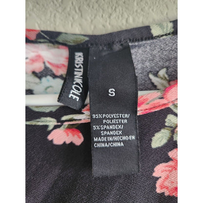 Kristin Nicole Womens Sz S Short Sleeve Mini Dress Black Pink Floral