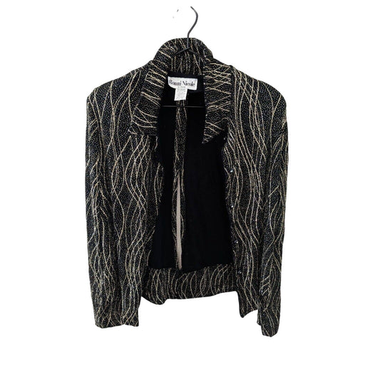 Vintage 1980s Ronni Nicole Womens Sz 10 Formal Blazer Jacket Black Gold Glitter