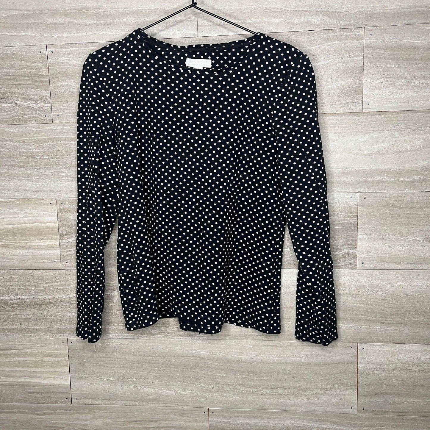 Charter Club Perfectly Soft Pima Sz Petite PL Polka Dot T Shirt Long Sleeve