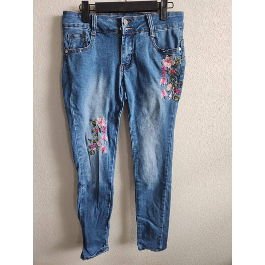 Blue Republic Juniors Sz 7 Embroidered Medium Wash Skinny Blue Jeans