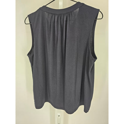 H&M Womens Sz L Sleeveless Split Y Neck Blouse Navy Blue