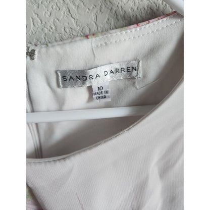 Sandra Darren Womens Sz 10 Knee Length Sundress Sleeveless Belted Pink White Flo
