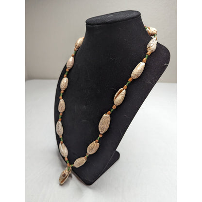 Vintage Single Strand Conch Shell Necklace w/ Glass and Wooden Accent Beads