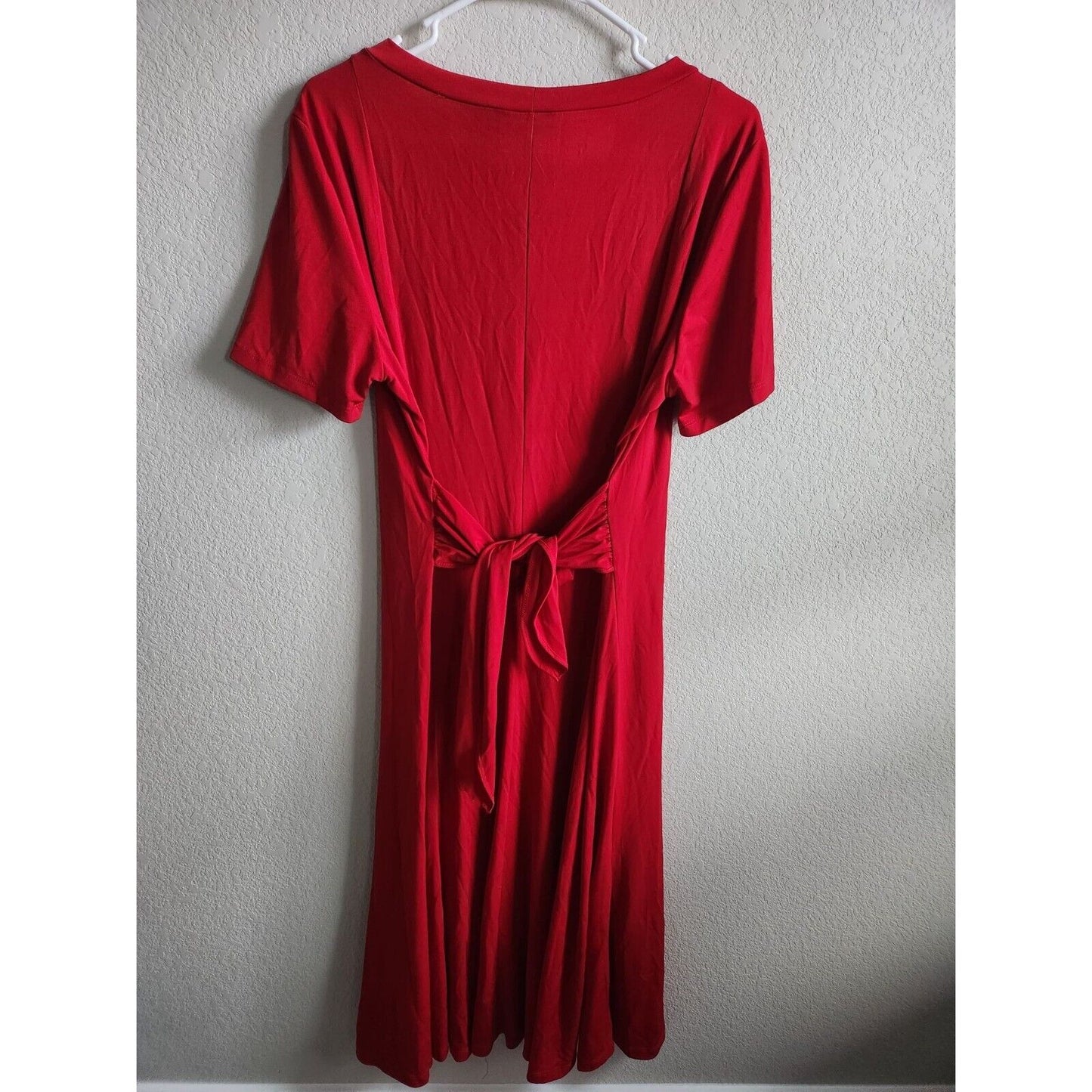Vintage 1990s Periwinkle Womens Sz M Midi Dress Solid Red Short Sleeve
