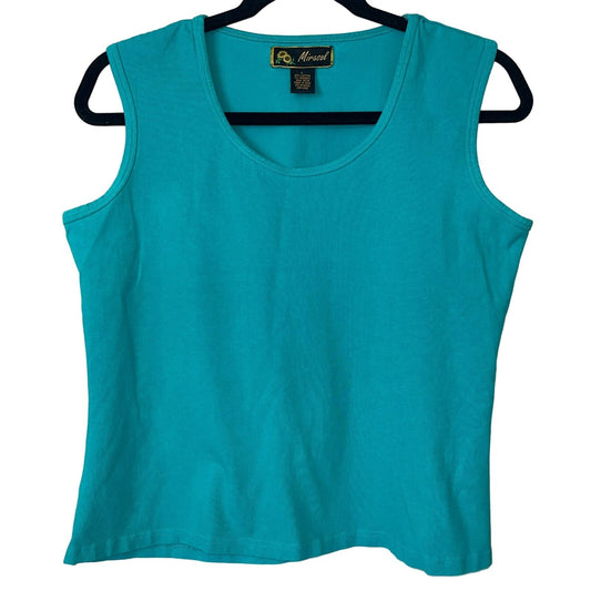 Mirasol Womens Sz L Cotton Blend Sleeveless Shirt Tank Teal Blue