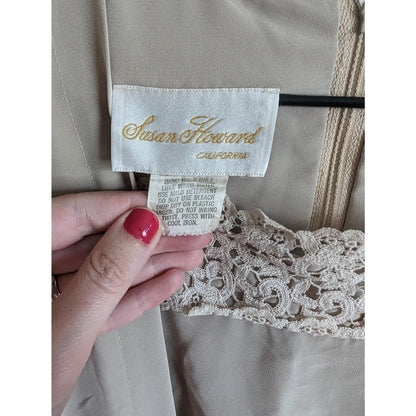 Vintage 1970s Susan Howard Sz M Midi Length Taupe  A Line Dress