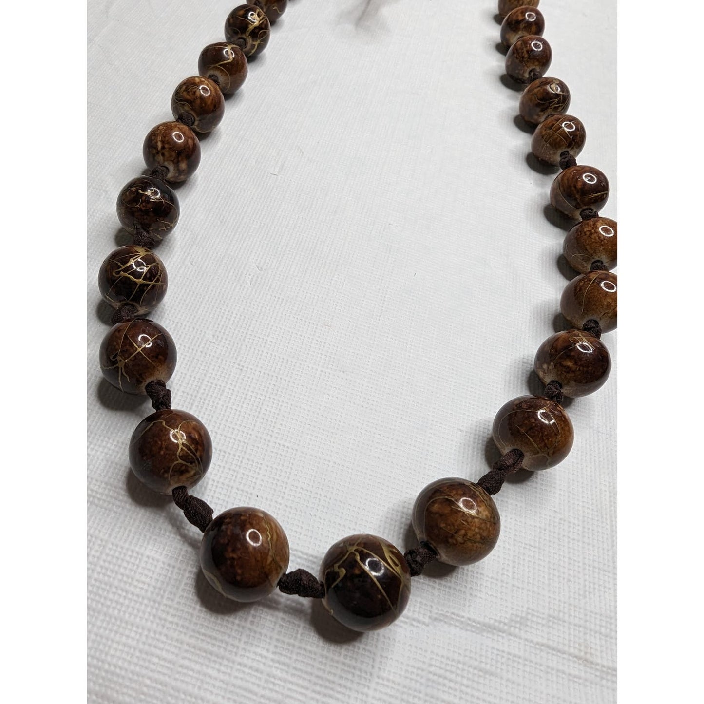 Vintage Womens Tigers Eye Wooden Bead Chunky Statement Necklace Brown