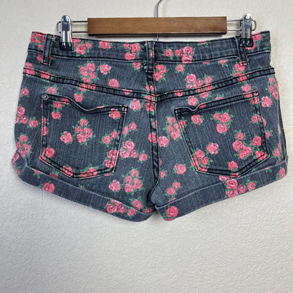 Forever 21 Premium Denim Shorts Black Pink Floral Jean Shorts