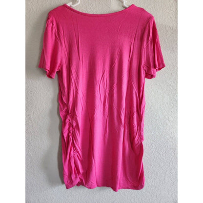 Time & Tru Womens Sz M Maternity Shirt Bright Pink Strappy Front T Shirt