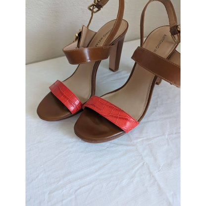 Antonio Melani Womens Sz 9.5 Block High Heels Leather Brown and Red