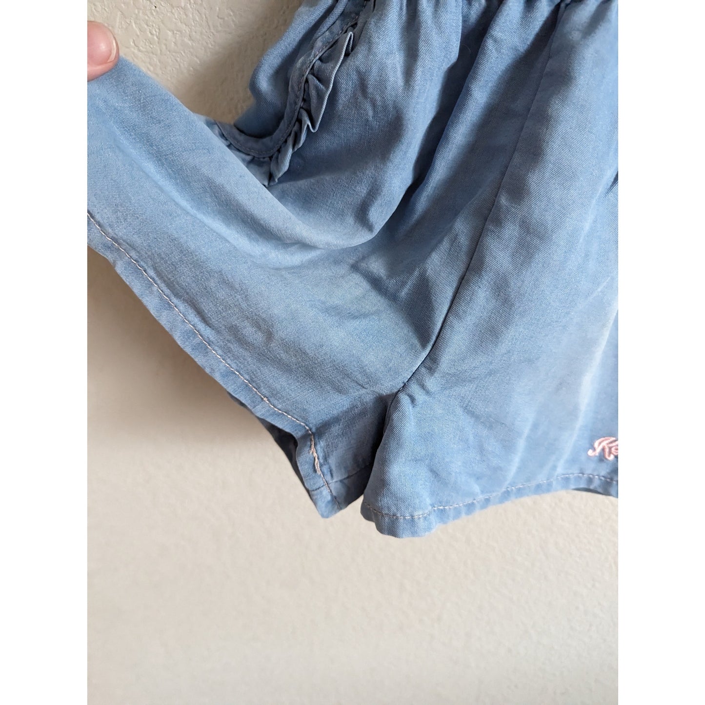 Kensie Girls Sz 8 Light Blue Long Sleeve Chambray Romper Embroidered NEW